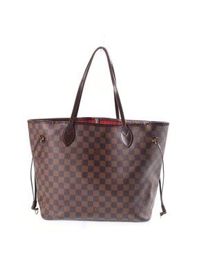 Louis Vuitton Damier Neverfull MM Vintage Tote Bag Brown Leather Gold